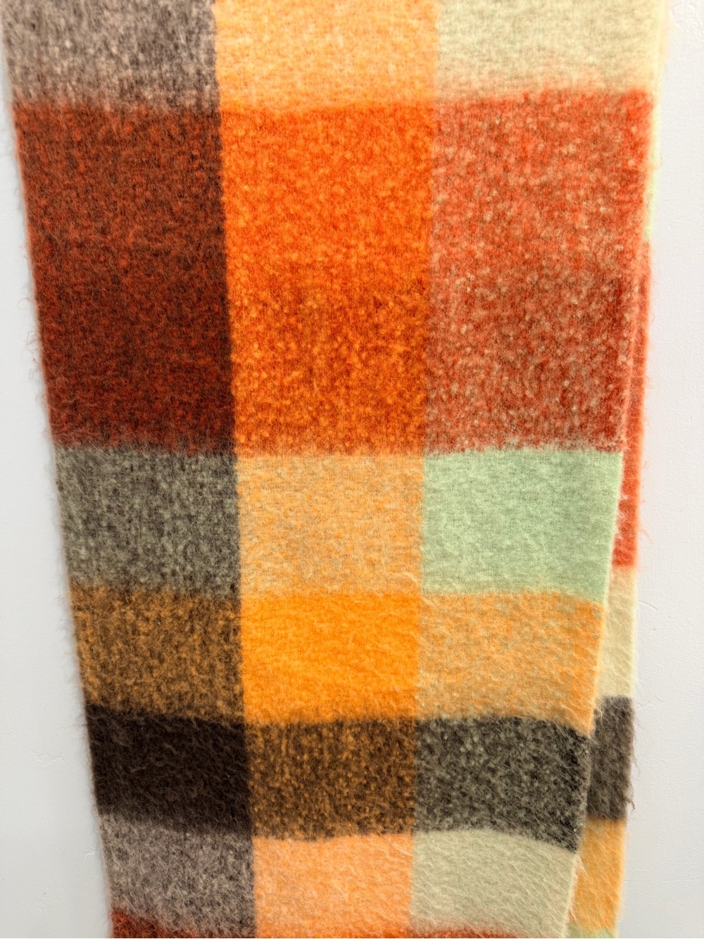 Steve Madden Multicolor Plaid Oversized Fringe Scarf Wrap Orange Brown Mint Boho - Picture 4 of 9